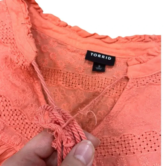 Torrid Peach Pink Crochet Ruffle Sleeve Top 3X - Picture 3 of 5